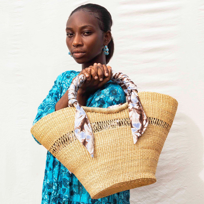 Butterfly Bag Natural Medium in Brown/Light Blue/White