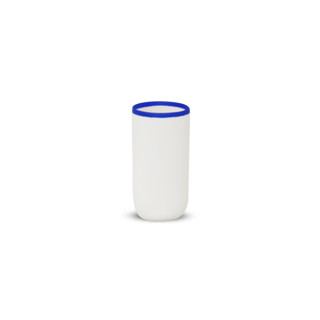 This is a multicolor tableware by Tina Frey called ligne tall cup white with cobalt blue rim in standard