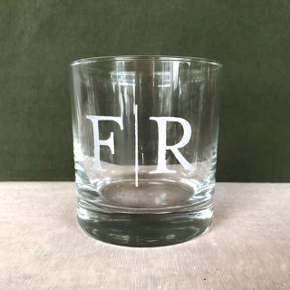This is a clear tableware by Charlotte Noordzij called personalized whiskey glass - monogram in standard