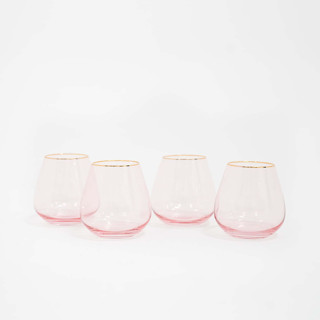 This is a pink tableware by borrowed BLU called set of 4 - siren stemware // short stemless in rosewater in standard