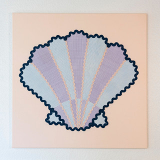 This is a pink original textiles by Karly Rose Sahr called seashells at the sea shore in standard