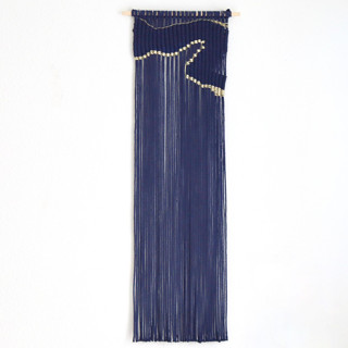 This is a blue original textiles by Bharti Trivedi called fiber art wall hanging - crescent bay in standard