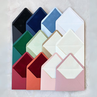 This is a multicolorassorted-colors wedding envelopes by Self Stationery called set of 10, envelopes with velvet liner elegant, custom colors handmade envelopes, euro flap in standard