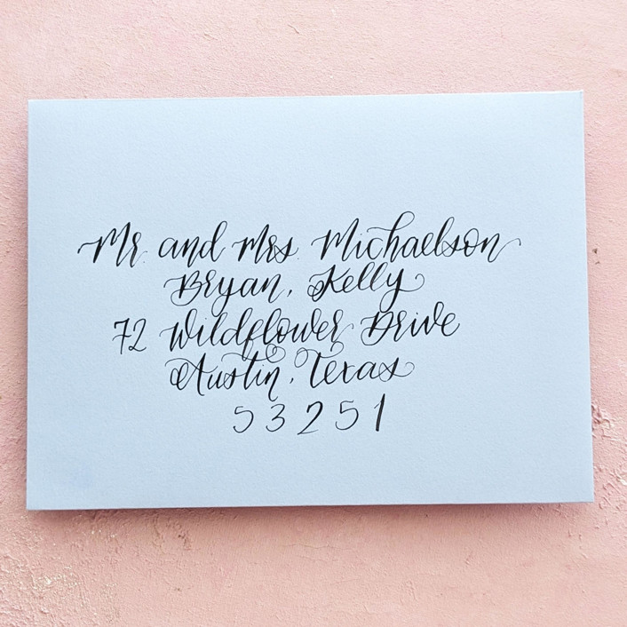 Custom Calligraphy Envelope Addressing - Light Blue Envelope with Black Calligraphy