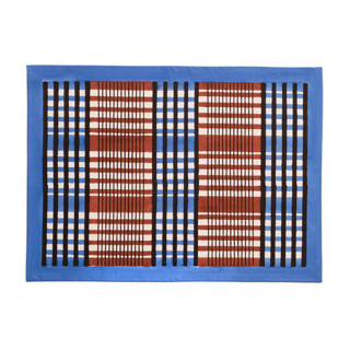 This is a brown tableware by Inner Child called shetland plaid blockprint placemat in brown and blue in standard