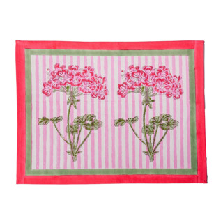 This is a pink tableware by Inner Child called pink hydrangea blockprint placemat in standard