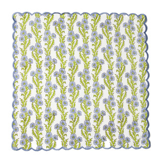 This is a blue tableware by Inner Child called forget-me-not scallop embroidered blockprint napkins, set of 4 in standard