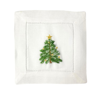 This is a white tableware by Virginia Marcello called holiday tree embroidered cocktail napkins - set of 4 in standard