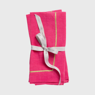 This is a pink tableware by Joanna Buchanan called gold trim linen dinner napkins, bright pink, set of two in standard