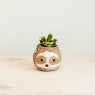 This is a brown accent pieces by LIKHA called mini pot 2-tone (light) sloth planter in standard