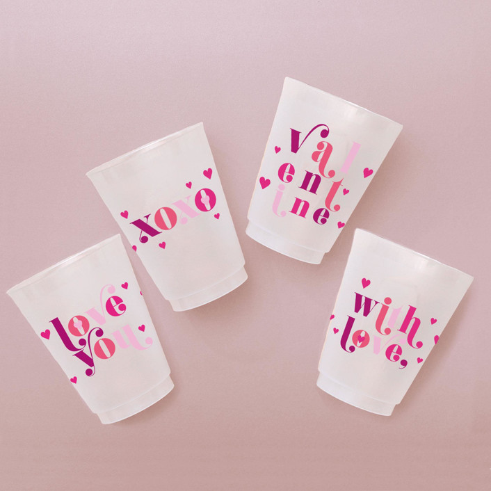 Valentine Frosted Plastic Cups, Pack of 12