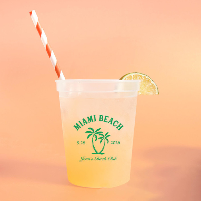 Bachelorette Beach Party Palm Breeze Cup, Plastic Stadium Cup, set of 50