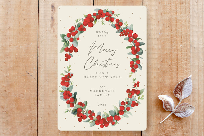 Red Berries & Eucalyptus Botanical Frame Christmas Holiday Card