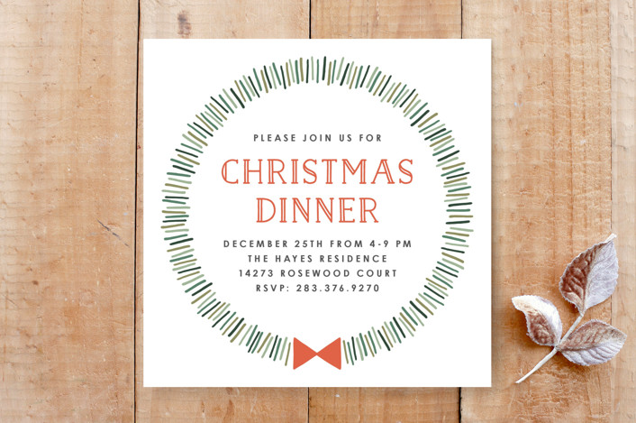Dashed Wreath Christmas Dinner Invitation