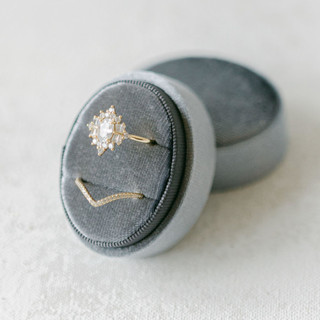 This is a gray wedding accessories by The Heirloom Ring Box called slate ring box (double slot) in standard
