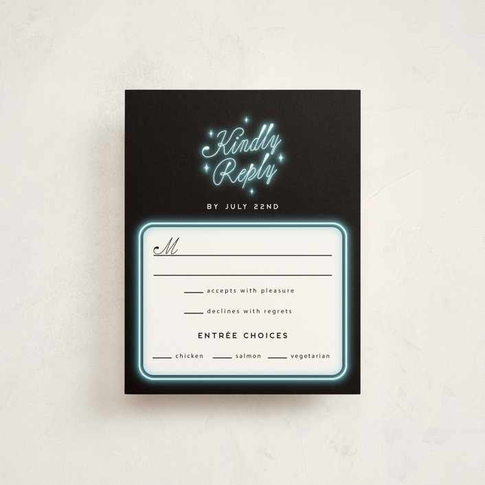 "Neon Spin" - Mitzvah Rsvp Cards in Midnight by Ana de Sousa.
