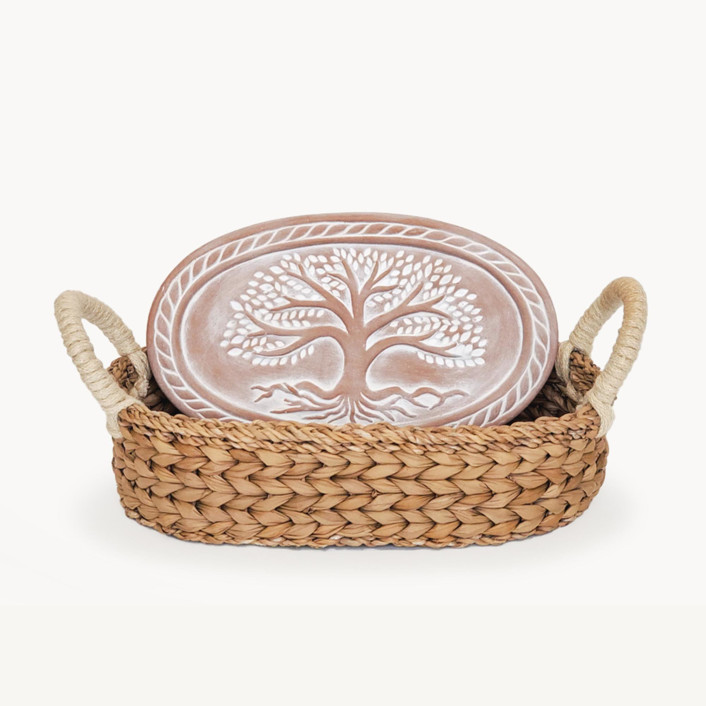 Handmade Bread Warmer & Wicker Basket - Tree of Life Oval