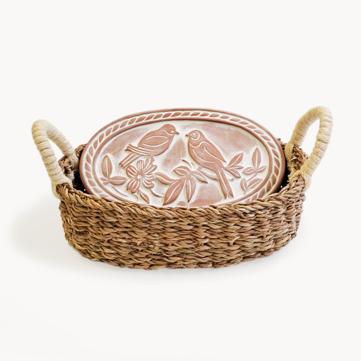Handmade Bread Warmer & Wicker Basket - Lovebirds Oval