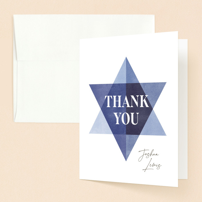 "Modern Star" - Mitzvah Thank You Cards in Cotton by Robert and Stella.