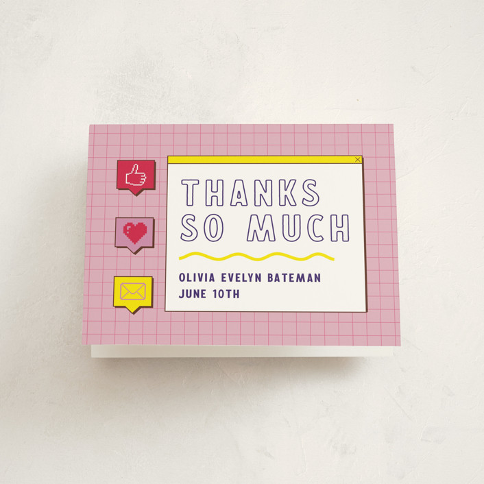 "Bitmap" - Mitzvah Thank You Cards in Strawberry by Jennifer Lew.