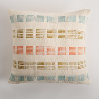 This is a multicolorassorted-colors throw pillows by Tatiana Ordoñez called magdalena pillow cover seaglass blue, crocodile green, apricot orange in standard