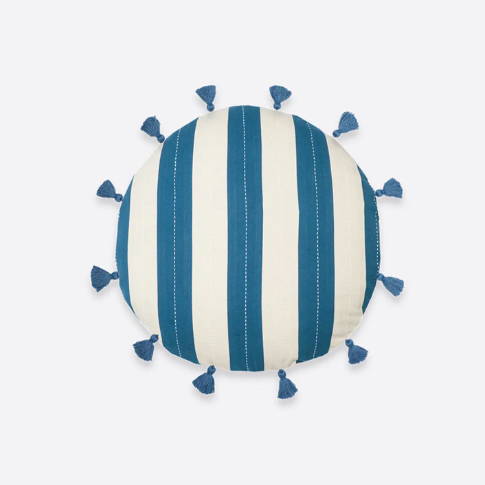 Cabana Stripe Tassel Throw Pillow - Cobalt