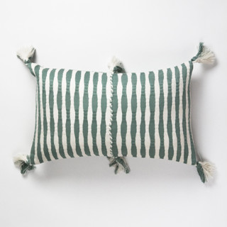 This is a green throw pillows by Archive New York called antigua dusty green striped handwoven cotton throw pillow in standard
