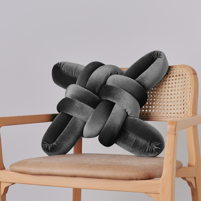 Gray Velvet Knot Pillow
