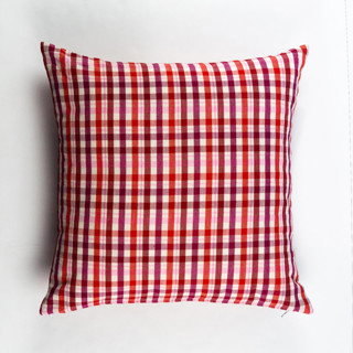 This is a red throw pillows by Archive New York called noel plaid handwoven cotton throw pillow, size 20" x 20" in standard