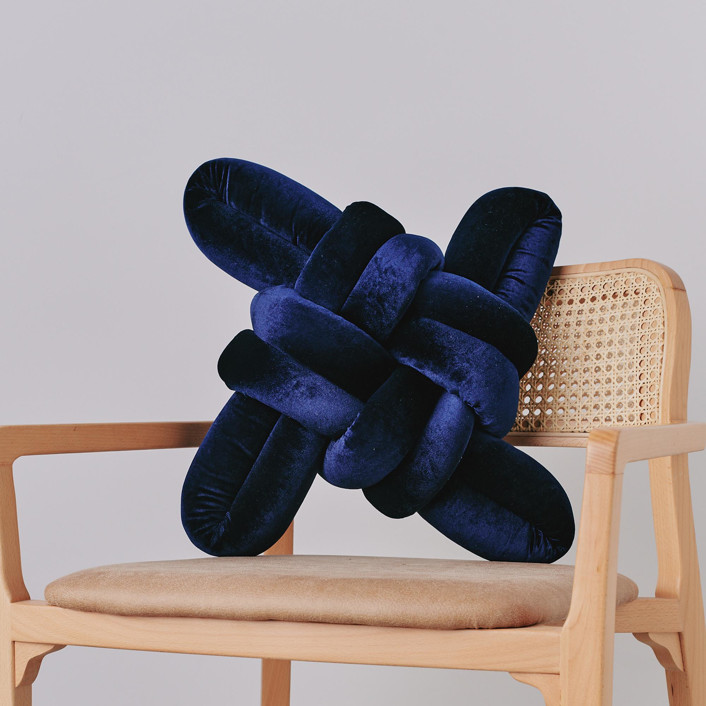 Midnight Blue Velvet Knot Pillow