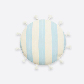 This is a blue throw pillows by Anchal called cabana stripe tassel throw pillow - cloud in standard