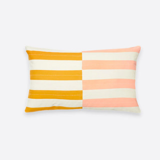 This is a yellow throw pillows by Anchal called offset lumbar pillow - mustard in standard