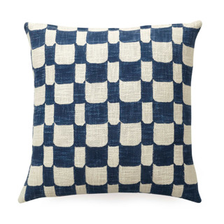 This is a blue throw pillows by Powered By People called checkered block printed pillow - cover + insert in standard