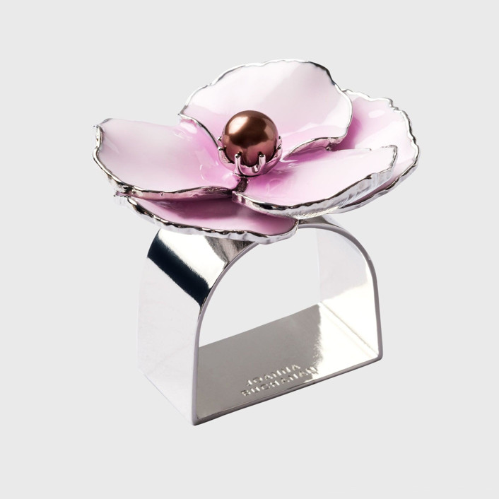 Enamel flower napkin rings, pink, set of four