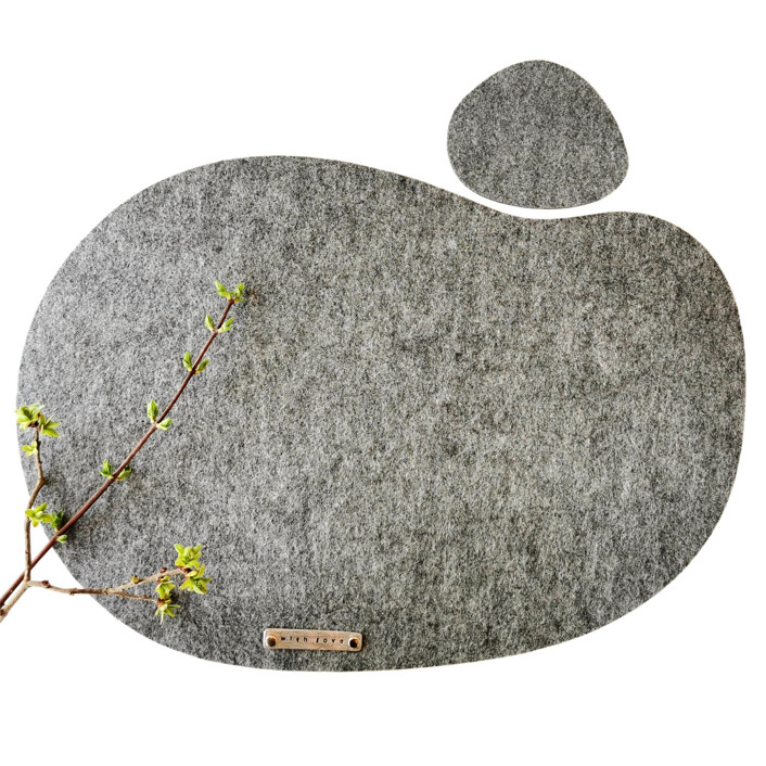 Gray felt irregular oval placemats and coasters, set of 2 Tabletop