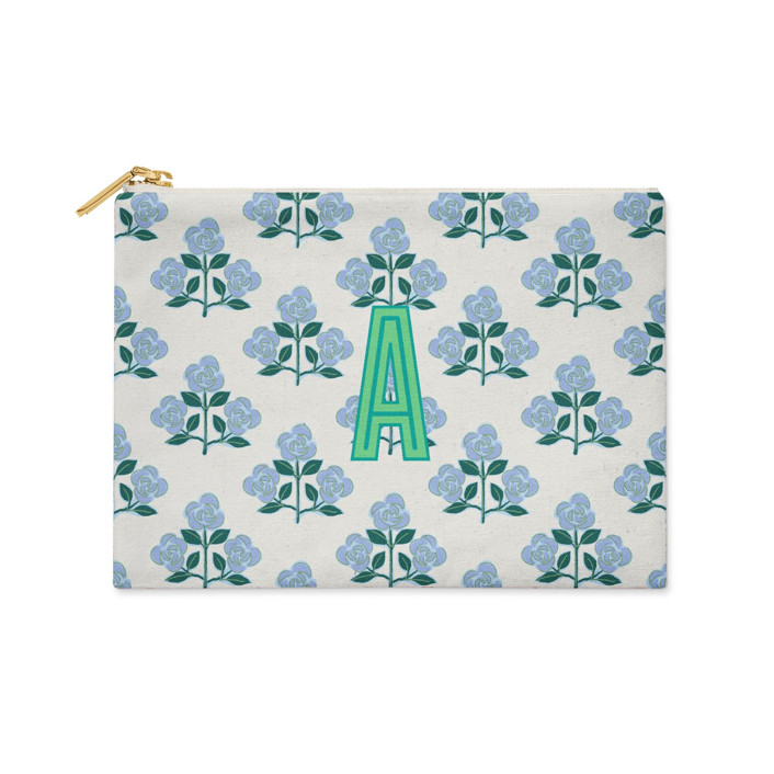 Custom Flat Zip Pouch - Betsy Blue Single Initial