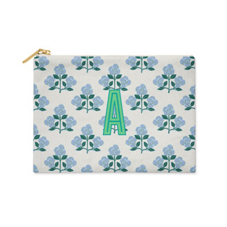 This is a blue back to school supplies by Clairebella called custom flat zip pouch - betsy blue single initial in standard