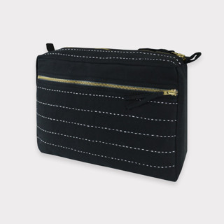 This is a black custom bag by Anchal called Large Pin-Stitch Toiletry Bag - Charcoal in standard.