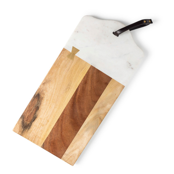 Darvaza White Marble & Wood Cutting Board Kitchen Tools by Gaurav Kohli