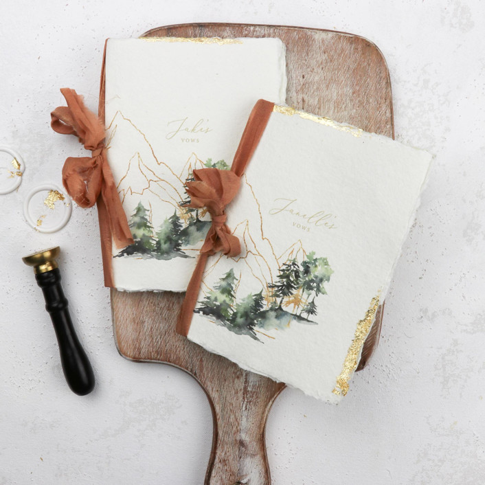 Gold Gilded Mountain Vow Book | Set of 2 | Size 6x4.125