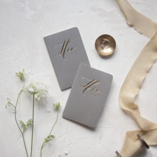 This is a gray vow books by Ruth Jahja-Daro called gray gold foilpress wedding vowbooks-his and her in standard