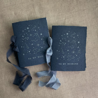 This is a blue vow books by Ivory Invitations called stella celestial wedding vow books navy | set of 2 books | includes 1 her vows and 1 his vows in standard