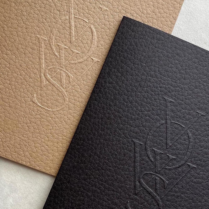 Luxe Embossed Unisex Vow Books, Set of Two Tan & Black_Lined Paper
