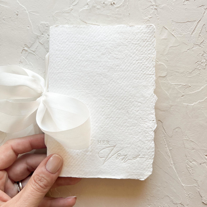HERS Vow Book | letterpressed with silk ribbon - white