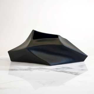 This is a black vases by DinaDecor called ceramic decorative sculptural vase - matt black geo flat in standard
