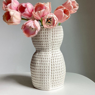 This is a white vases by Cym Warkov called medium grid curvy vase in standard