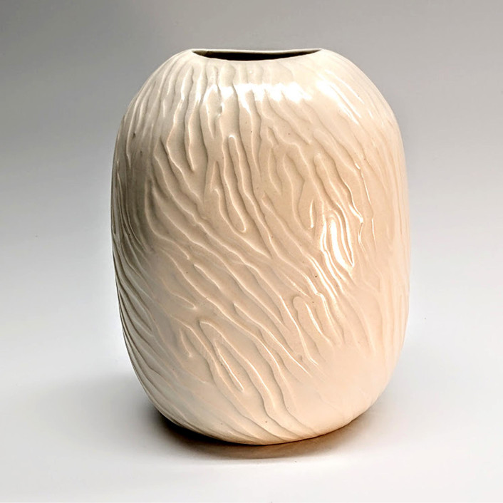 Oval textured white vase