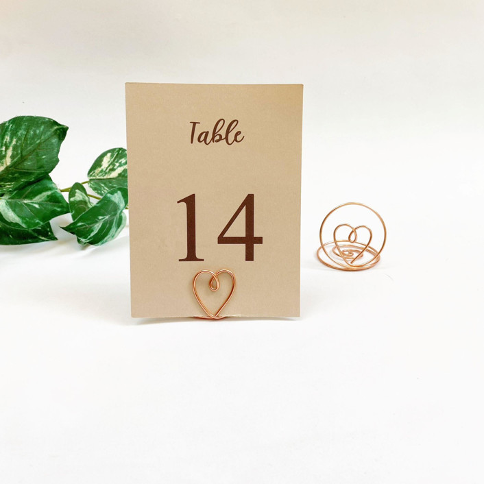 Rose Gold Wire Heart Table Number Card Holder, Set of 5 Centerpieces by Vanessa Pinto Minted