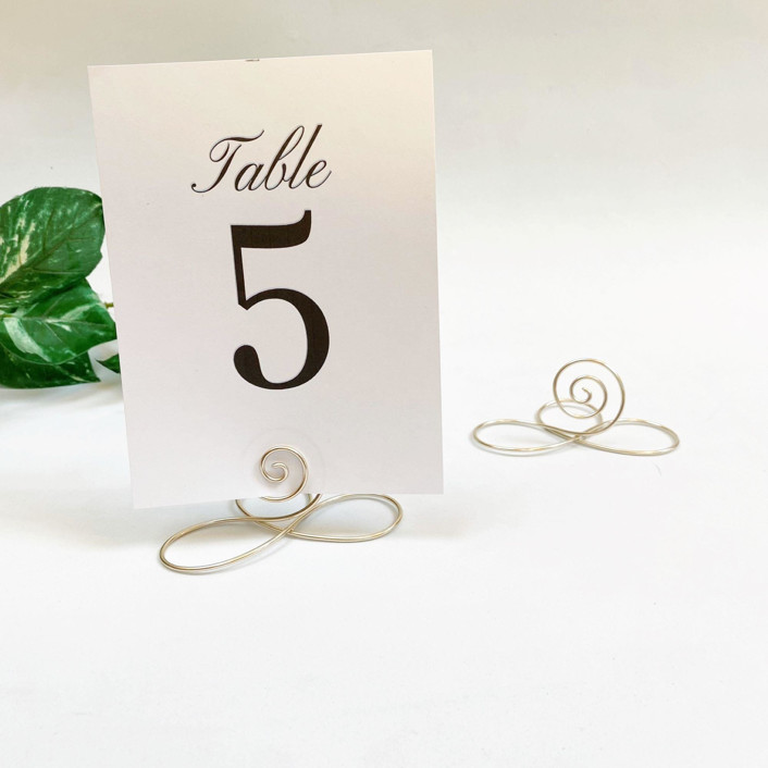 Champagne Gold Wire Infinity Table Number Card Holder, Set of 5