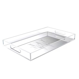 This is a clear wedding gifts by Papel Custom Design called custom engraved acrylic serving tray last name monogram in standard
